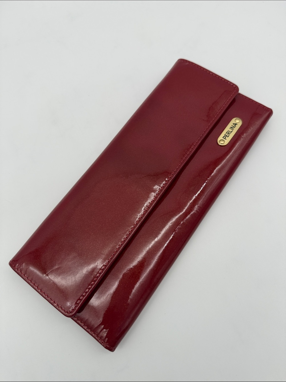 Vintage Perlina New York Red Patent Leather Multi-ID Organizer Long Wallet Red